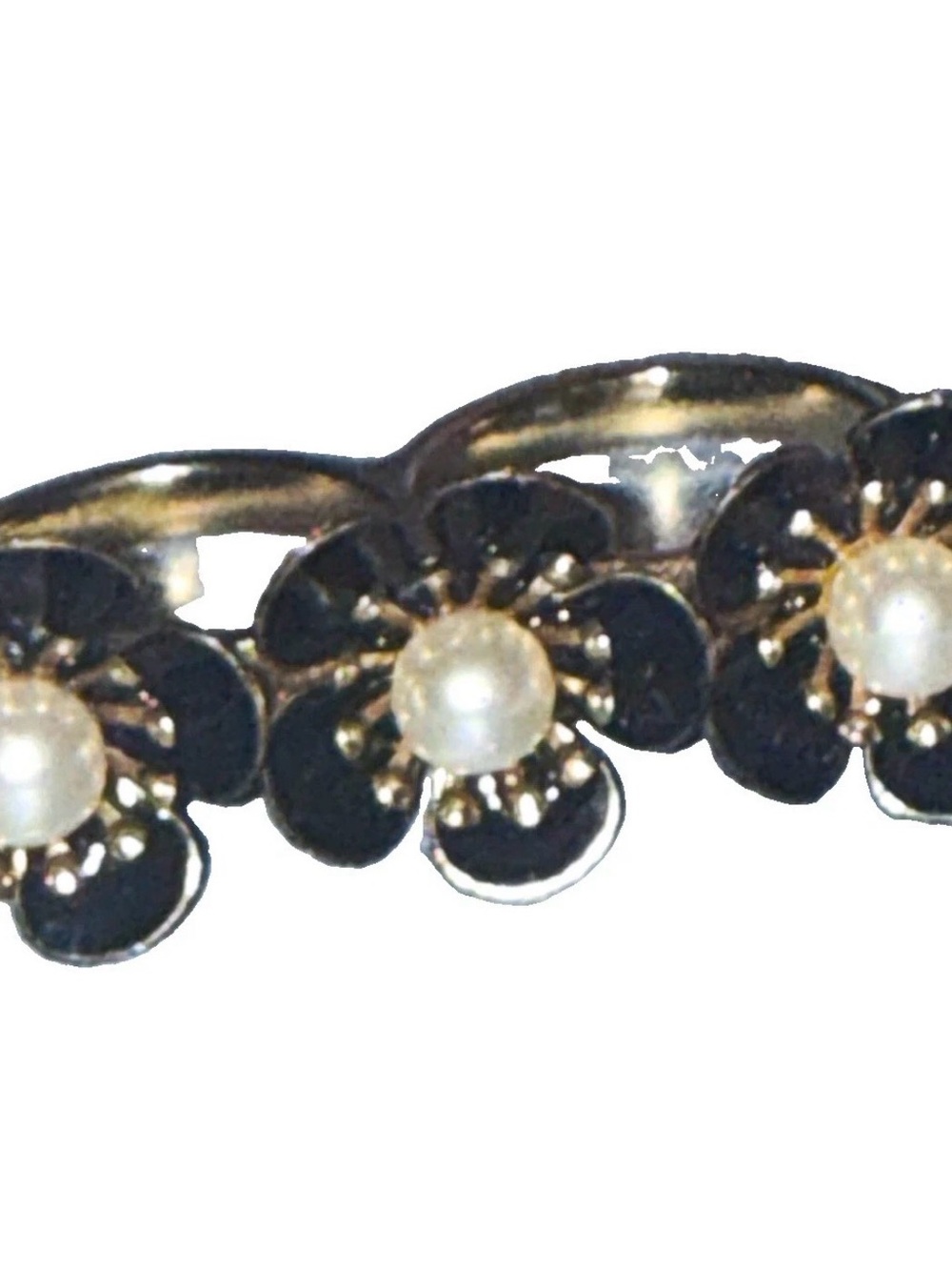 Kate Spade New York Blossom Double Finger Ring - Black/Gold, Excellent Condition